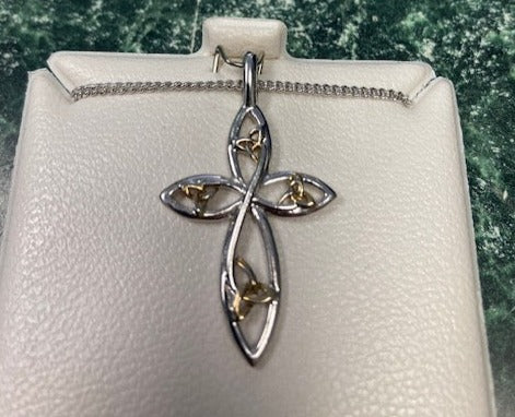 Solvar Silver Cross with Gold Trinity Knots Pendant