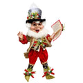 Decorative figurine of a festive character in a red outfit with a white beard, holding a book.