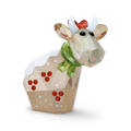 A faceted crystal-style decorative figure shaped like a cow or goat head and upper body, shown on a plain white background. The figure has a beige/tan body, white horns and hooves, a green scarf, red decorative accents on the head and body, and black eyes.