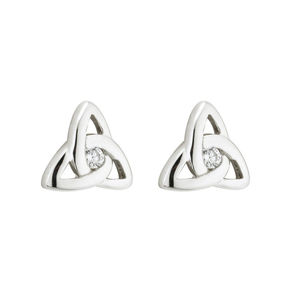 Solvar Sterling Silver Trinity Knot Stud Zirconia Center Earrings