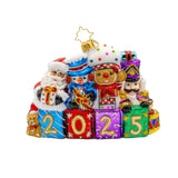 Colorful Christmas ornament with characters and '2025' on a white background
