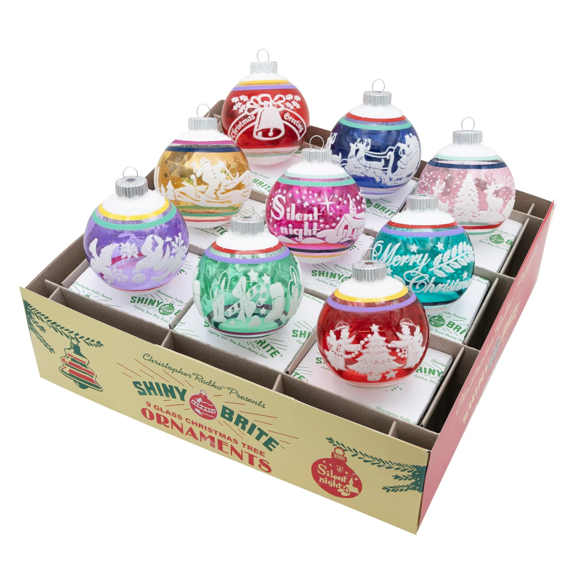 Christopher Radko NEW 2026 Shiny Brite Vivid Vintage 9 Count 2.5" Flocked Rounds Ornament Set