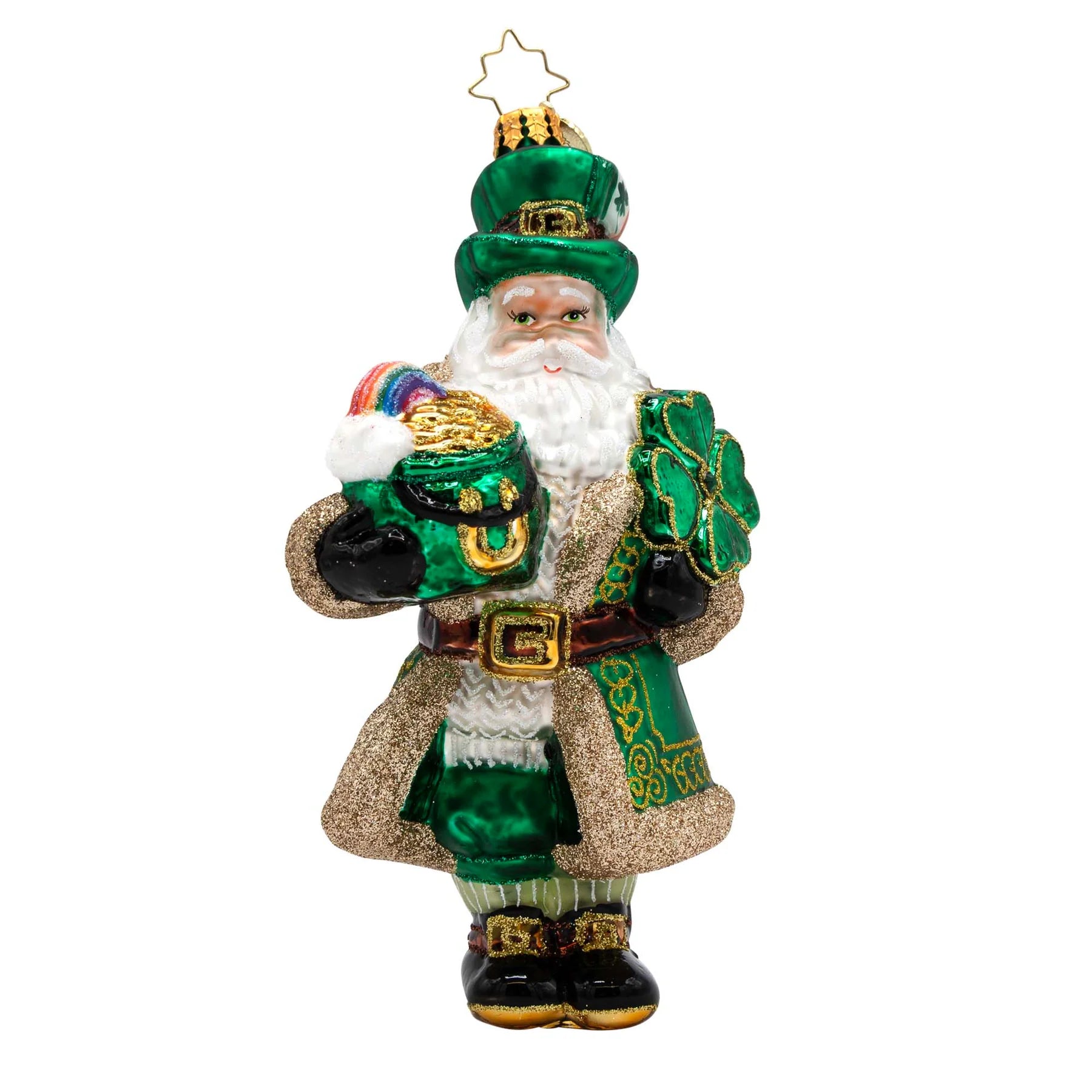 Christopher Radko New 2026 Green Shamrock Santa Ornament