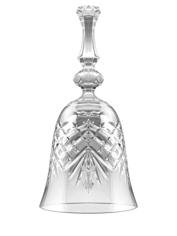 Clear crystal bell-shaped object on a white background