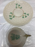 Belleek Pottery Shamrocks Lustre Tea Cup And Tea Saucer