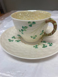 Belleek Pottery Shamrocks Lustre Tea Cup And Tea Saucer