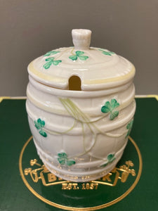 Belleek Pottery Cover Jar Honey Pot Shamrock 4"