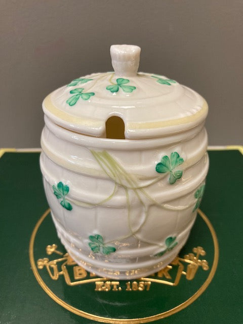 Belleek Pottery Cover Jar Honey Pot Shamrock 4