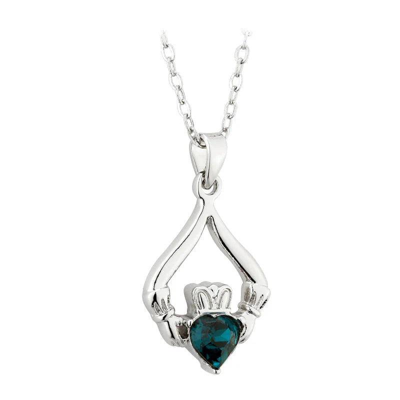 Solvar Irish Claddagh Jewelry Silver Birthstone Necklace