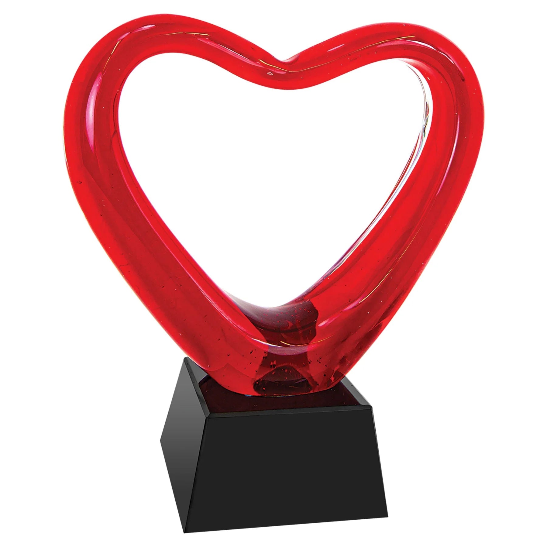 Open Red Heart Art Glass on Black Base