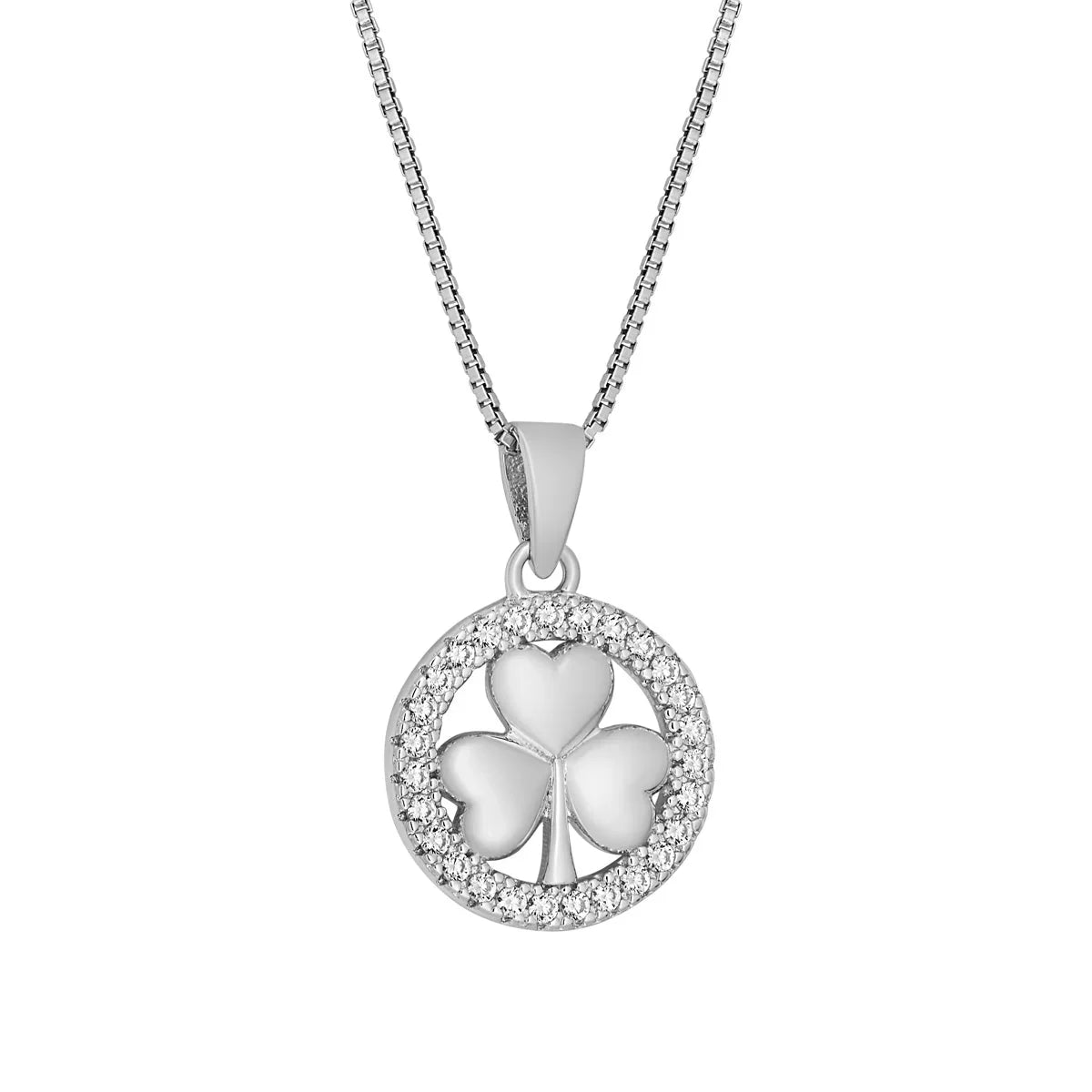 Solvar NEW 2026 Sterling Silver Circle CZ Necklace Shamrock Jewelry