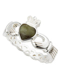 Solvar Silver Connemara Marble Weave Claddagh Ring Size 7.5