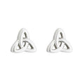 Silver Trinity knot earrings on a white background
