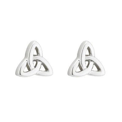 Silver Trinity knot earrings on a white background