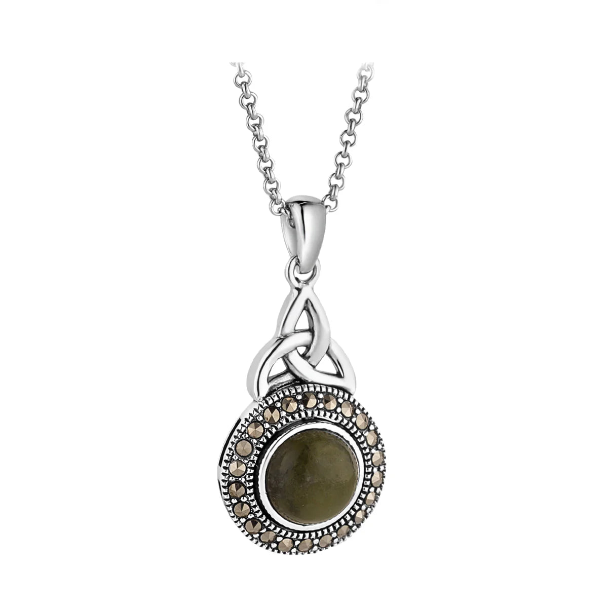 Solvar Sterling Silver Connamara Marble & Marcasite Trinity Knot Necklace