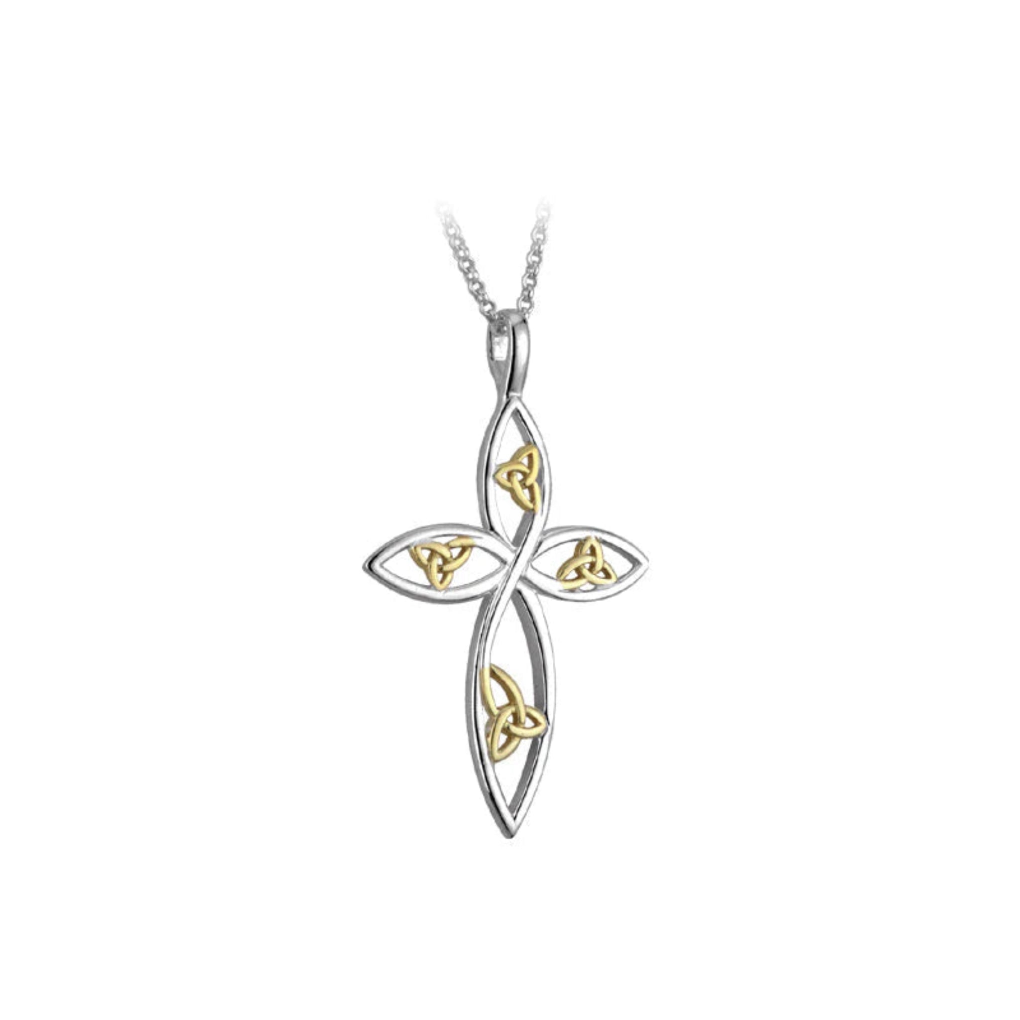 Solvar Sterling Silver Cross with Gold Trinity Knot Necklace