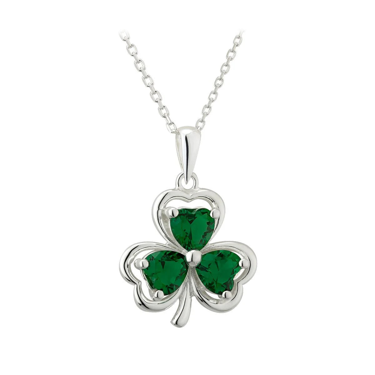 Solvar Sterling Silver Green Shamrock Jewelry Necklace