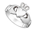 Silver Claddagh ring on a white background