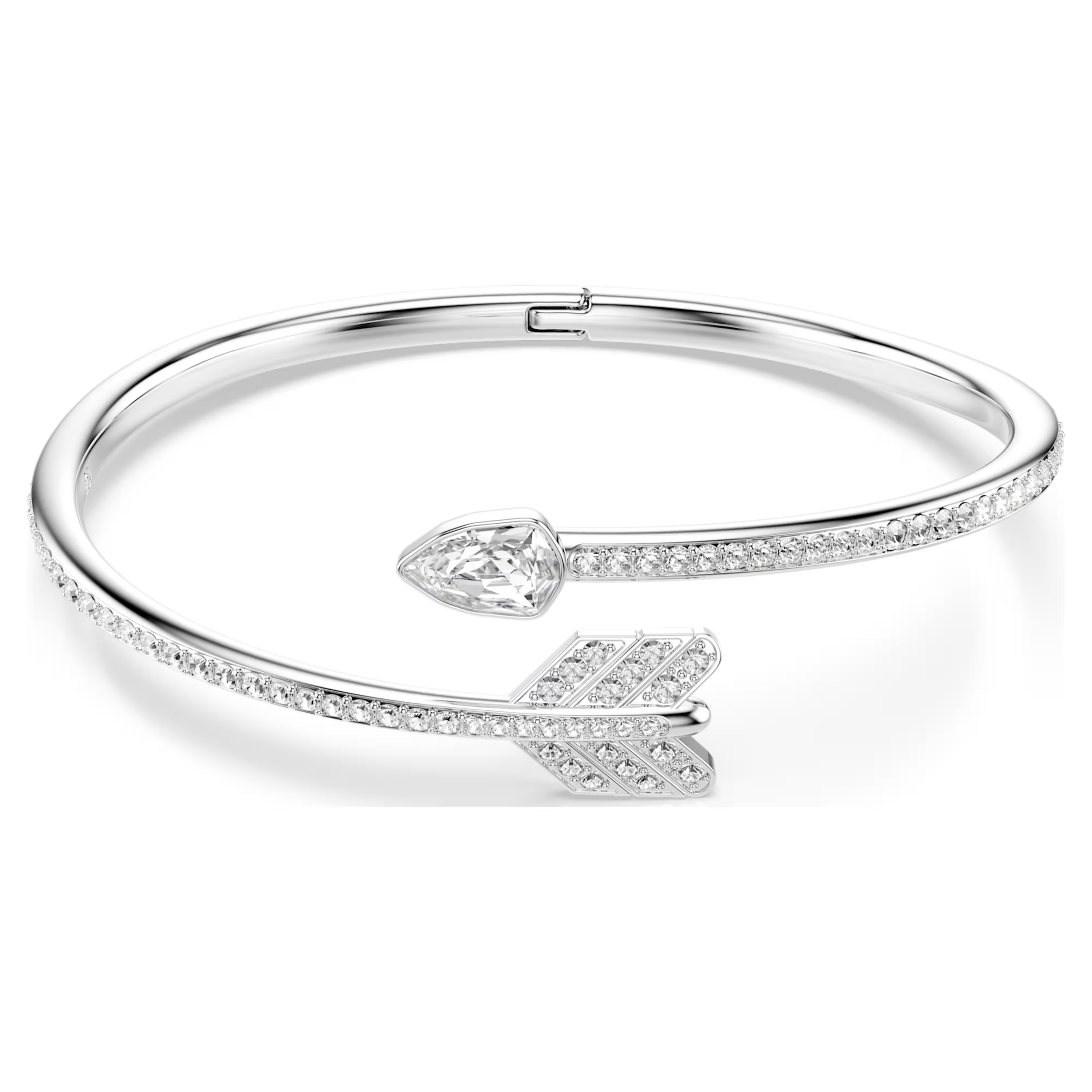 Silver bracelet with diamond accents on a white background