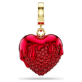 Red heart-shaped pendant with gold chain on a white background