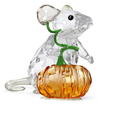 Crystal mouse figurine with a pumpkin on a white background