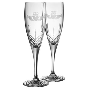 Galway Crystal Irish Claddagh Champagne Flute, pair