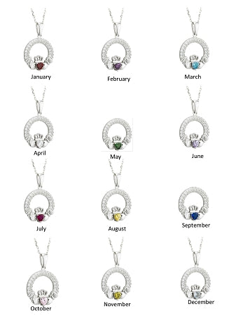 Sterling Silver Claddagh Birthstone Pendant