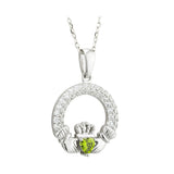 Solvar Irish Jewelry Sterling Silver Claddagh Birthstone Pendant August