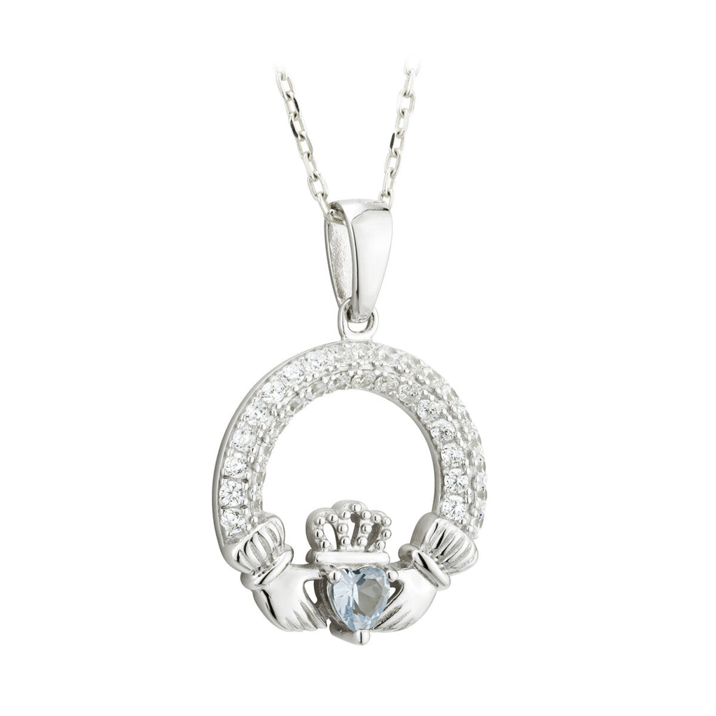 Solvar Irish Jewelry Sterling Silver Claddagh Birthstone Pendant December