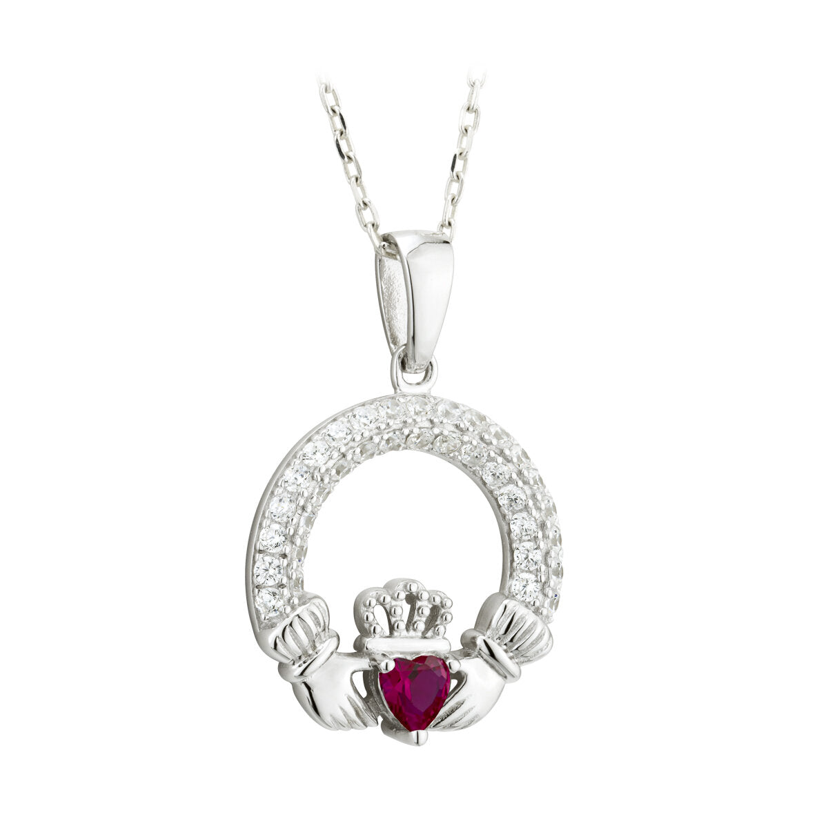Solvar Irish Jewelry Sterling Silver Claddagh Birthstone Pendant July