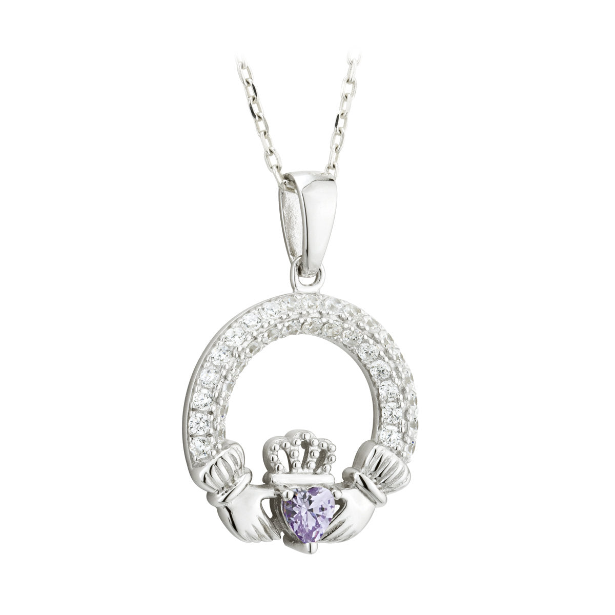 Solvar Irish Jewelry Sterling Silver Claddagh Birthstone Pendant June