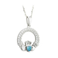 Solvar Irish Jewelry Sterling Silver Claddagh Birthstone Pendant March