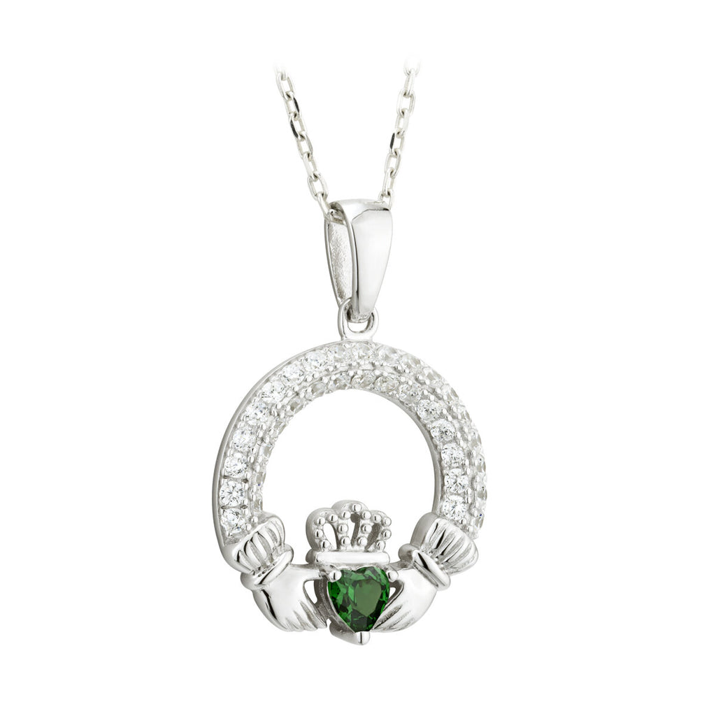 Solvar Irish Jewelry Sterling Silver Claddagh Birthstone Pendant May