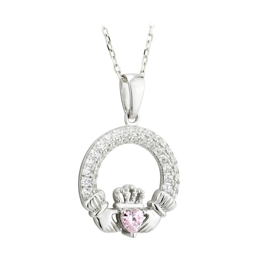 Solvar Irish Jewelry Sterling Silver Claddagh Birthstone Pendant October