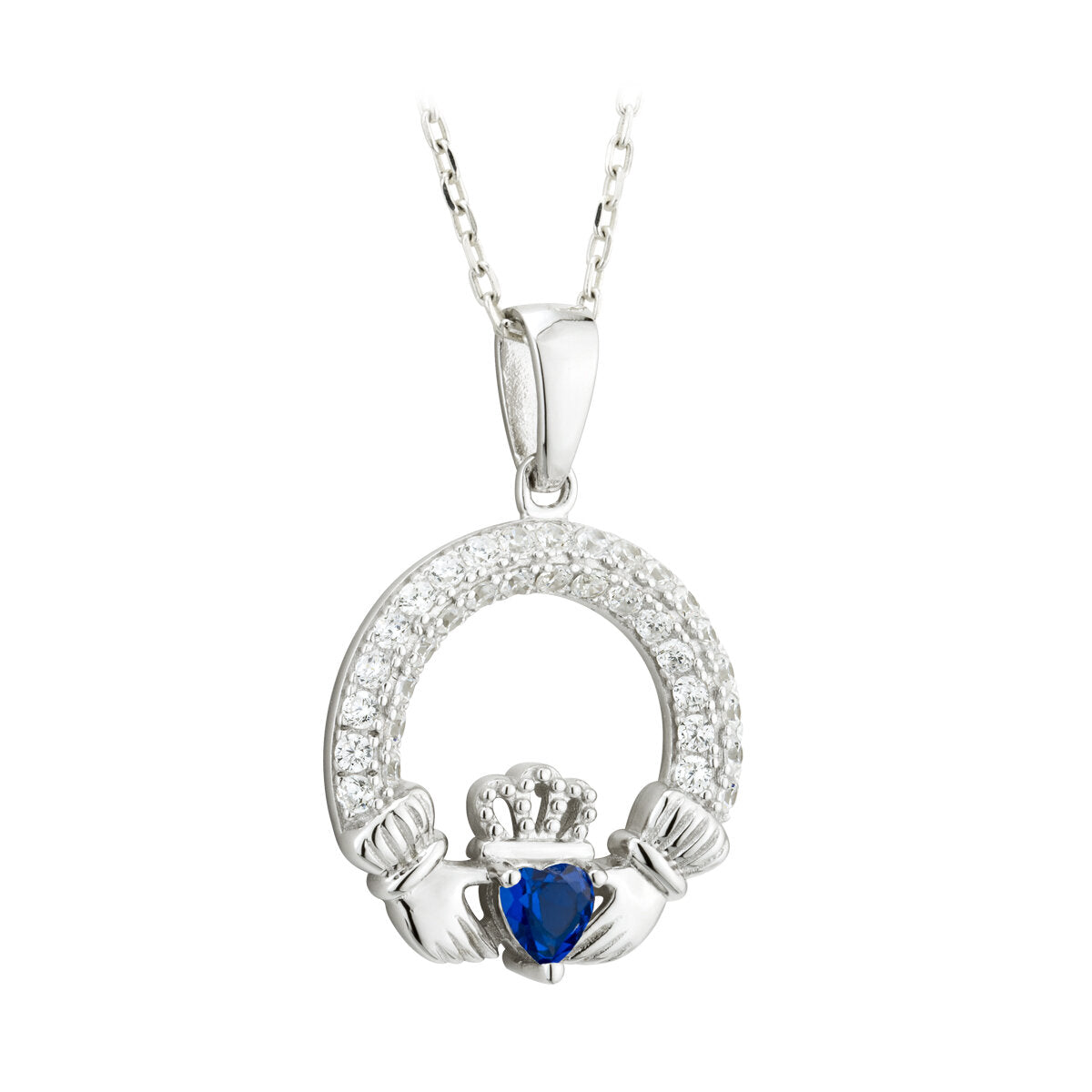Solvar Irish Jewelry Sterling Silver Claddagh Birthstone Pendant September