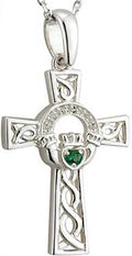 Solvar Silver Celtic Cross Claddagh Emerald Necklace