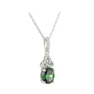 Solvar Sterling Silver Trinity Knot Emerald Drop Necklace
