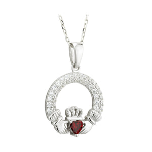 Sterling Silver Claddagh Birthstone Pendant