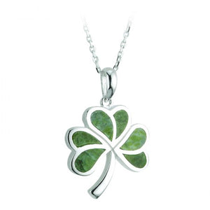 Sterling Silver & Connemara Marble Shamrock Pendant